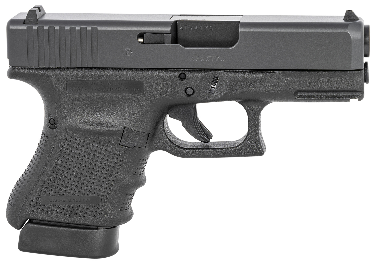 Glock UG3050201 G30 Gen4 Subcompact 45 ACP 3.78" Barrel 10+1, Black Frame & Slide, Finger Grooved Rough Texture Grip, Modular Backstrap, Safe Action Trigger (US Made)