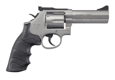 SAR USA SARSR38ST4 SAR SR  357 Mag/38 Special 6 Shot 4" Stainless Steel Barrel & Cylinder, Stainless Steel Frame, Black Finger Grooved Grip, Drop Safety/Hammer Block Safety, Exposed Hammer