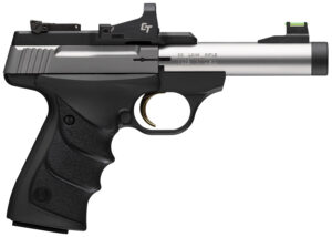 Browning 051595490 Buck Mark Micro Bull SR w/Optic 22 LR 10+1 4" Matte Stainless Threaded Bull Barrel, Optic Ready/Serrated Slide, Matte Black Aluminum Frame w/Picatinny Rail, Crimson Trace Red Dot