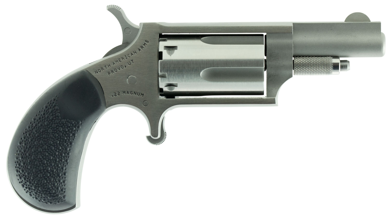 North American Arms 22MGRC Mini-Revolver 22 WMR 5rd 1.63" Barrel, Stainless Steel Barrel/Cylinder/Frame, Exclusive Black Pebbled Rubber Grip
