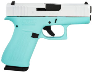 Glock UX4350204REBFPWS G43X  Sub-Compact Frame 9mm Luger 10+1 3.41" Black GMB Barrel, Pearl White Cerakote Serrated Steel Slide, Robin Egg Blue Cerakote Polymer Frame w/Beavertail,  Ambidextrous