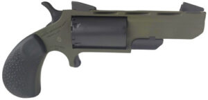 North American Arms NAA-TGH-MB Green Huntsman Mini Revolver .22WMR 5 Rounds 2" SAO OD Green/Black/Rubber Grips W/ Black Leather Holster