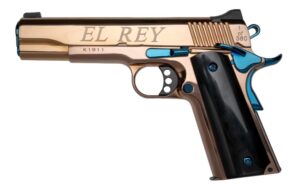 KIMBER 1911 EL REY 38SUP 9RD 5IN BARREL ENGRAVED ROSE GOLD BLUE ACCENTS BLACK GRIPS 10231