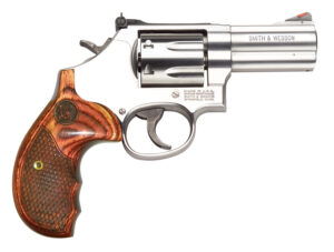 Smith & Wesson 150713 Model 686 Plus Deluxe 357 Mag or 38 S&W Spl +P Stainless Steel 3" Barrel & 7rd Cylinder,  Satin Stainless Steel L-Frame, Textured Wood Grip, Internal Lock