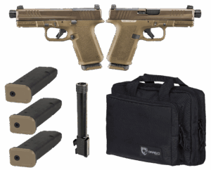 RUGER RXM TACTICAL BUNDLE 9MM PISTOL 4" THREADED, 2 TONE FDE O.R. RANGE BAG, 3-15RD MAGS
