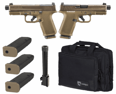 RUGER RXM TACTICAL BUNDLE 9MM PISTOL 4" THREADED, 2 TONE FDE O.R. RANGE BAG, 3-15RD MAGS
