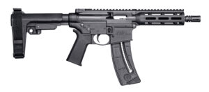 Smith & Wesson 13321 M&P15  Pistol 22 LR 8" Black Carbon Steel Barrel 25+1, Black SB Tactical SBA3 Adjustable Arm Brace Stock, Black Magpul MOE Grip, Manual Safety, Optics Ready