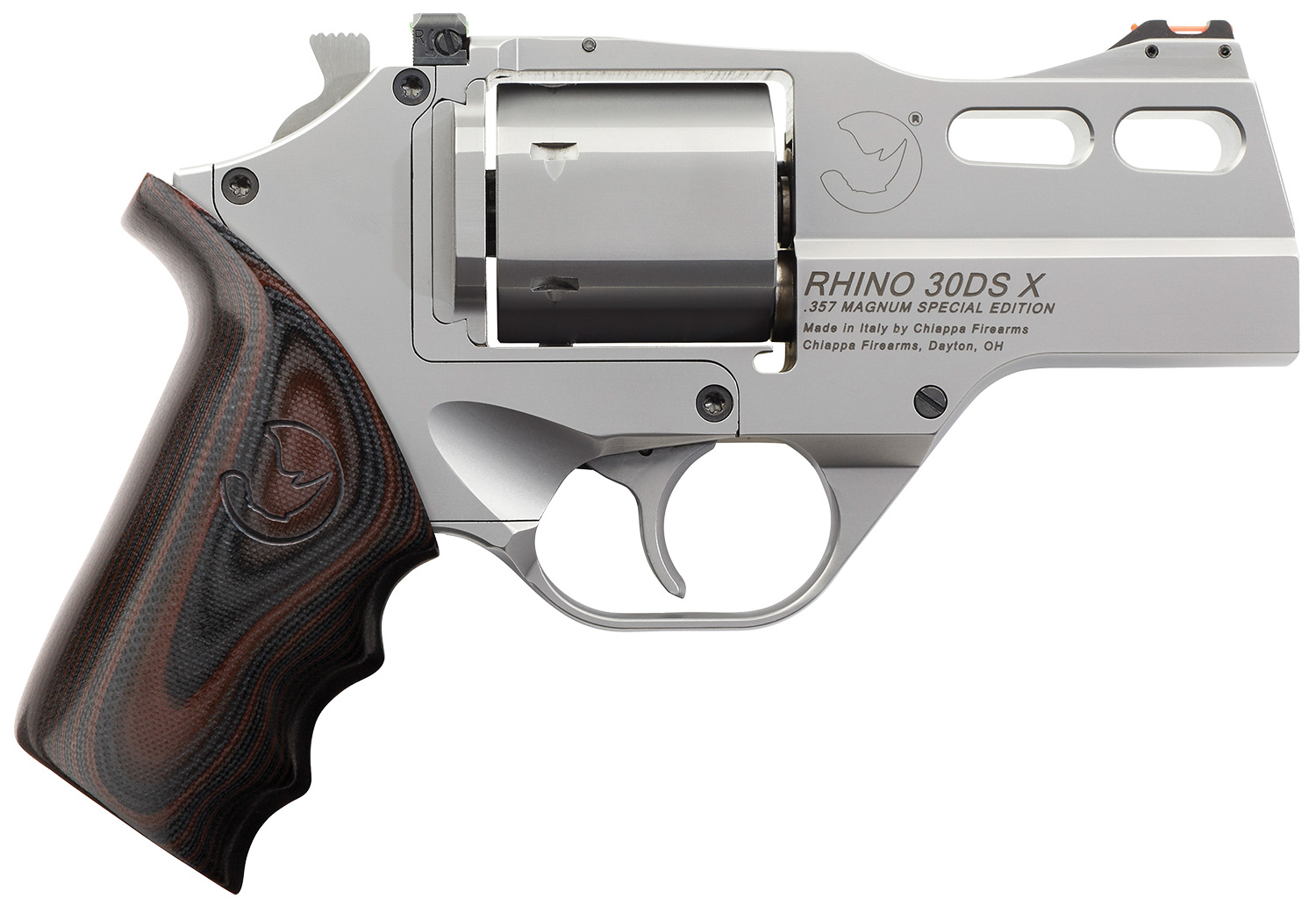 Chiappa Firearms 340308 Rhino 30DS-X Special Edition 357 Mag 6rd 3" Stainless Steel Barrel, Cylinder, Frame & Barrel Shroud, Matte Finish, Finger Grooved Black/Red G10 Grip