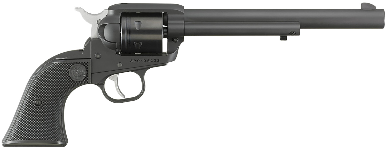 Ruger 2043 Wrangler 22 LR 6 Shot 7.50" Black Cerakote Steel Barrel, Black Cerakote Aluminum Frame, Black Cylinder, Black Checkered Polymer Grip, Transfer Bar Safety, Exposed Hammer