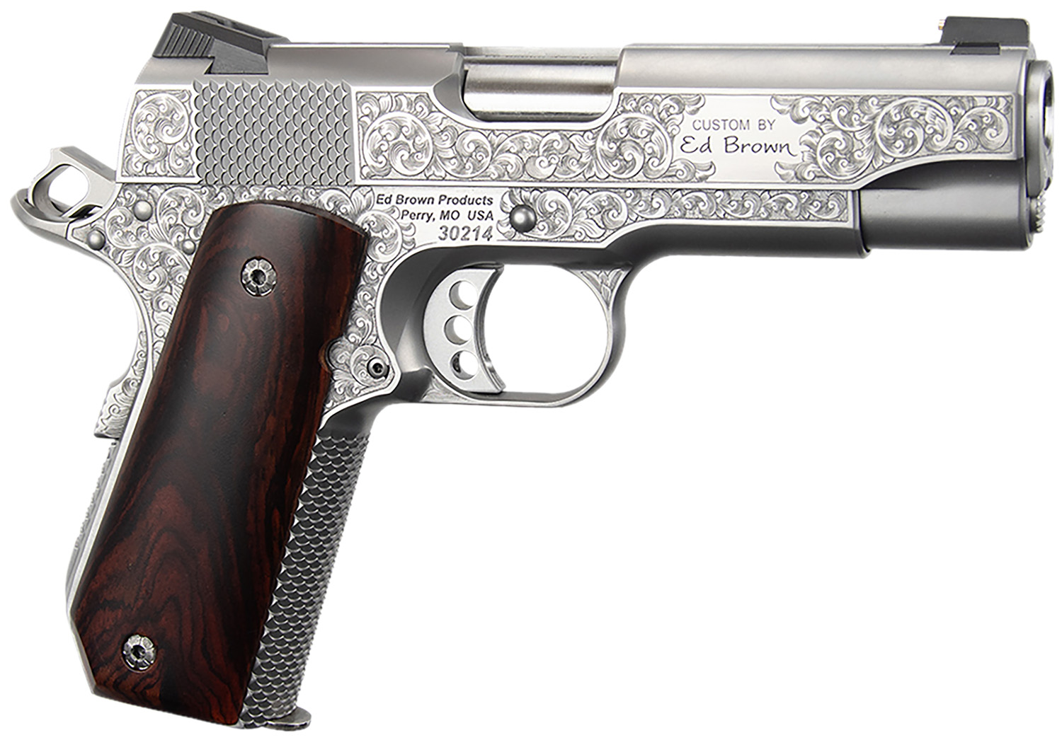 Ed Brown KCSSSIG Kobra Carry Signature Edition 45 ACP 7+1 4.25" Stainless Recessed Crown Barrel, Engraved Serrated Stainless Steel Slide & Frame w/Beavertail, Cocobolo Grip