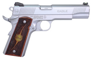 Iver Johnson Arms EAGLEHC Eagle Gen2 HC Government Frame 45 ACP 8+1 5" Overall Satin Hard Chrome Crowned Barrel, Serrated Steel Slide & Frame w/Beavertail, Textured Walnut w/Brass Logo Medallion Grip